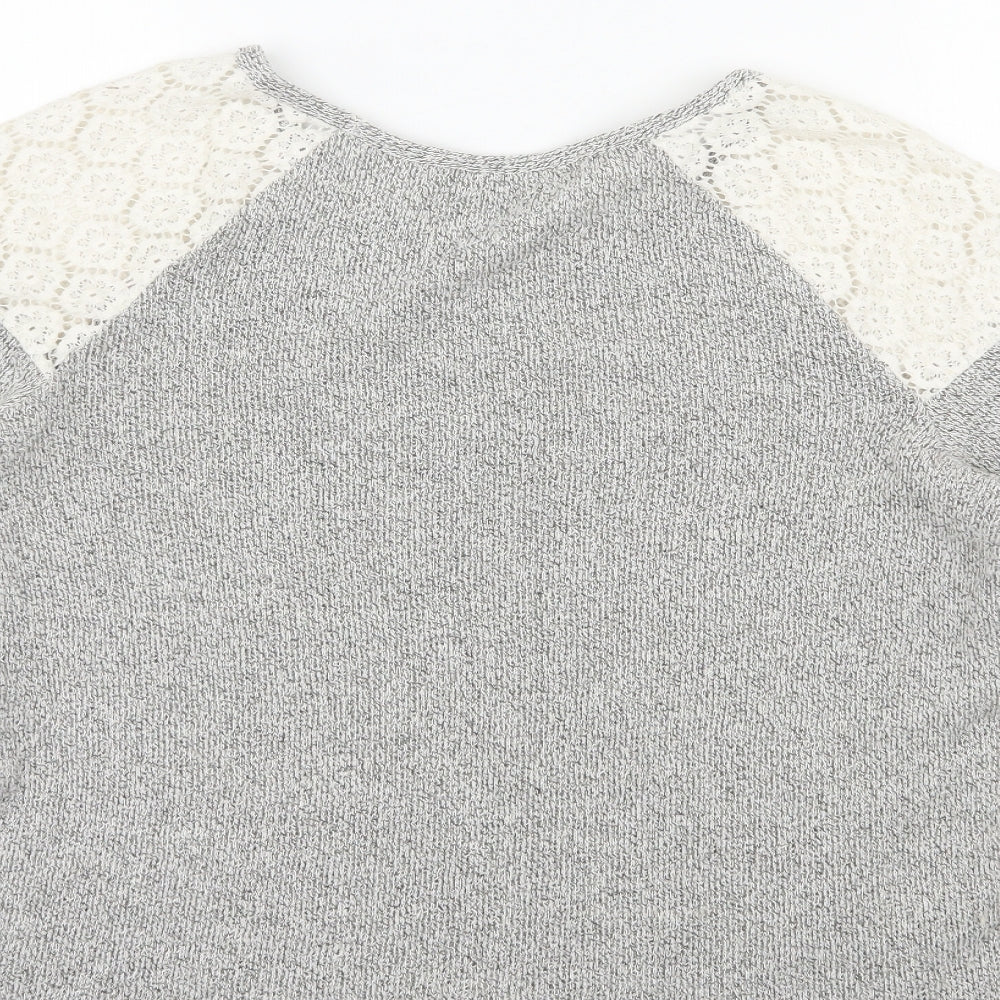 Brand and care label for Tu women’s grey polyamide pullover sweatshirt, size UK 12, pullover - lace shoulders