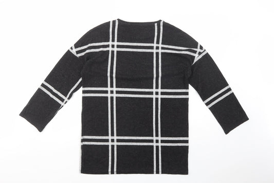F&F Womens Black Crew Neck Plaid Polyester Tunic Jumper Size 10
