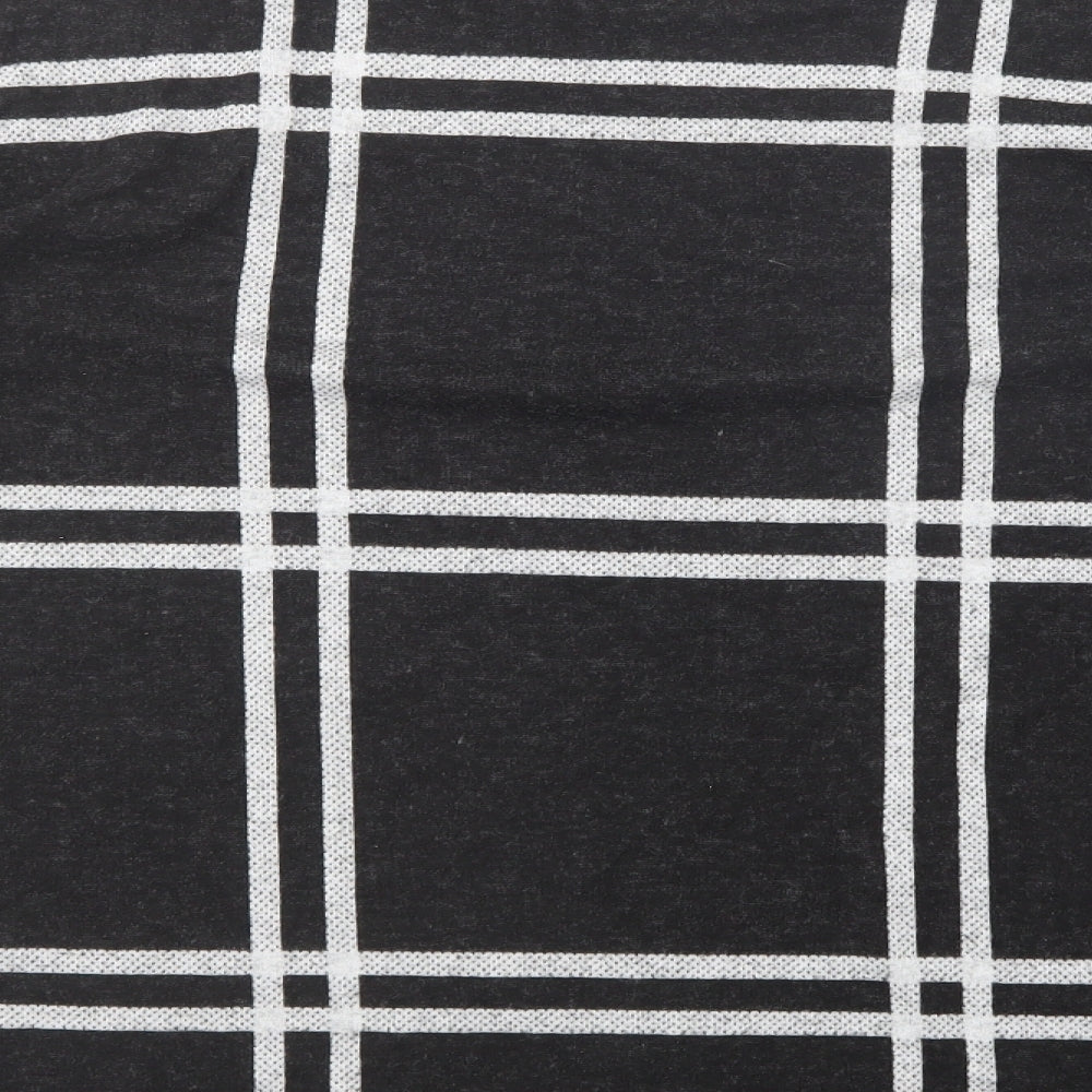 Brand and care label for F&F women’s black crew neck plaid polyester tunic jumper, size UK 10