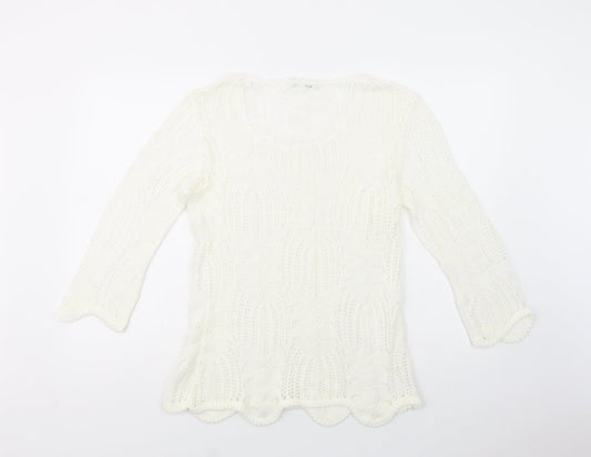 Envy Womens White Scoop Neck Acrylic Pullover Jumper Size L