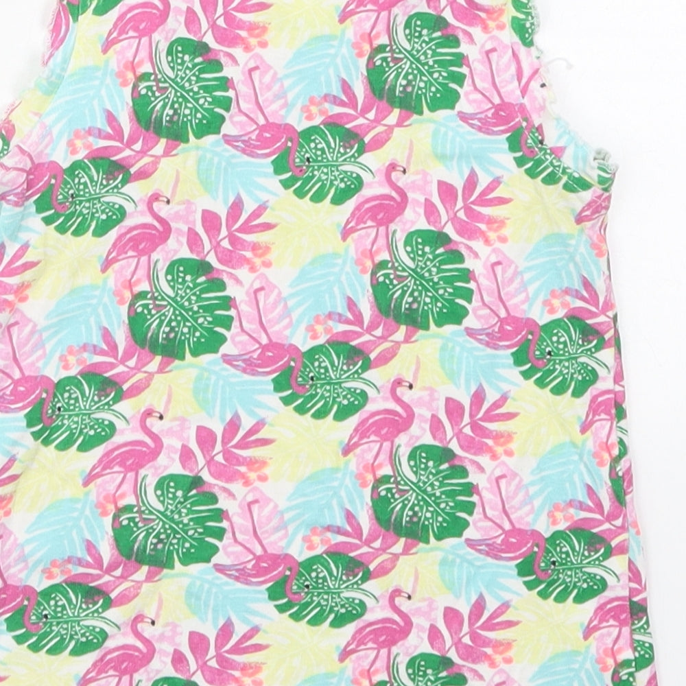 Brand and care label for Matalan girls’ multicoloured geometric cotton basic tank, years crew neck pullover - flamingo prints