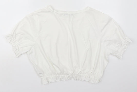 Primark Womens White Polyester Cropped T-Shirt Size 22 Crew Neck