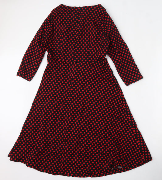 Zaful Womens Red Polka Dot Polyester Skater Dress Size 2XL Collared Zip