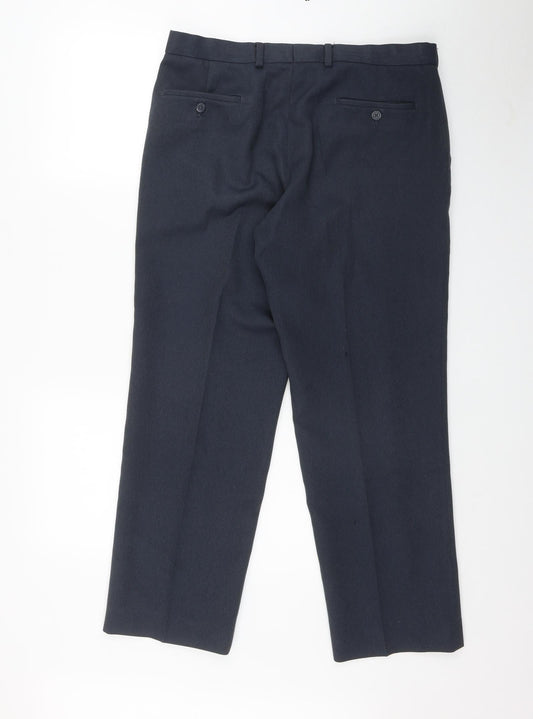 Marks and Spencer Mens Blue Polyester Trousers Size 34 in L28 in Regular Zip