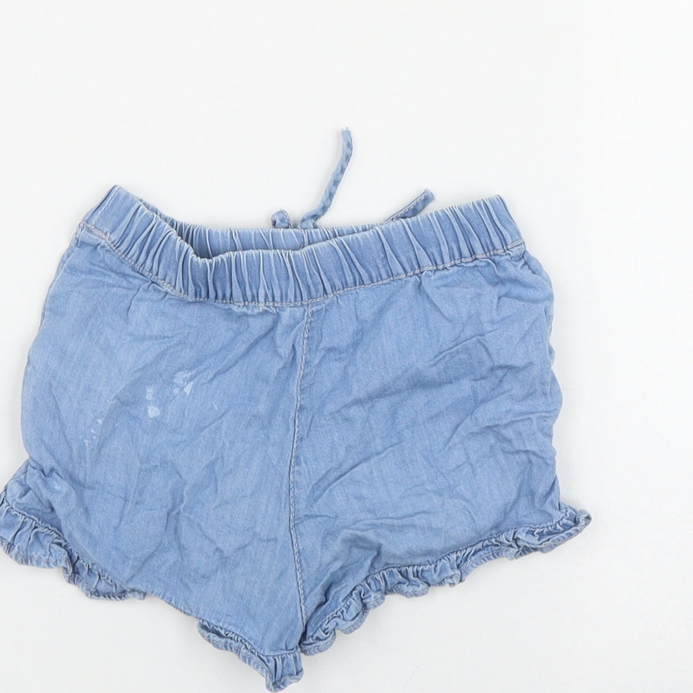 F&F Girls Blue Cotton Mom Shorts Size 2-3 Years Regular Drawstring - Embroidered Flowers