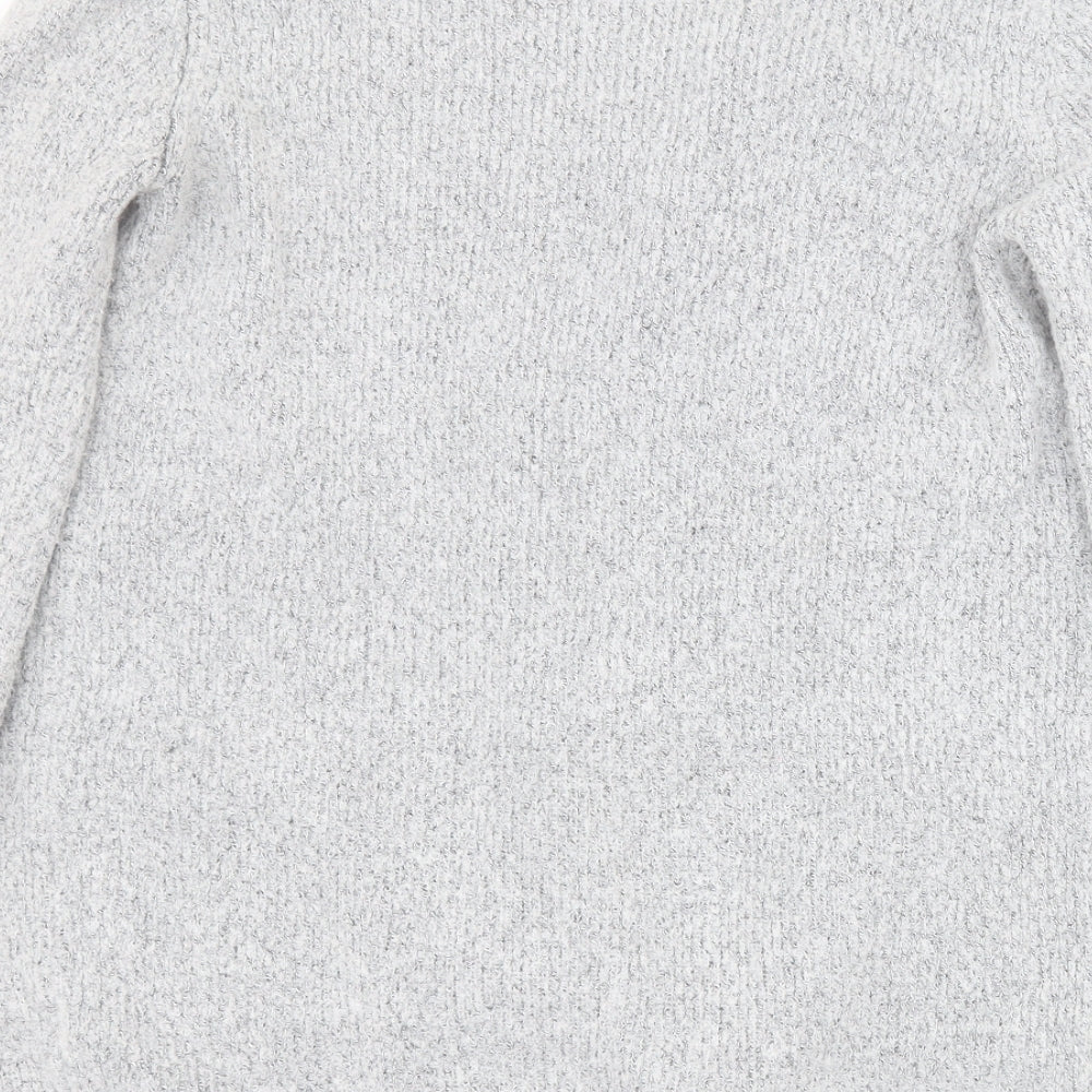 Brand and care label for F&F women’s grey v-neck acrylic cardigan jumper, size UK 12