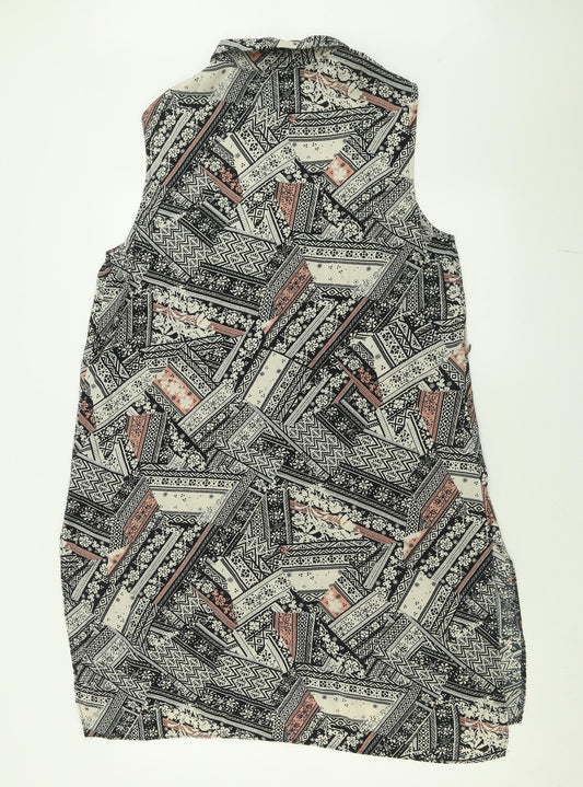 F&F Womens Multicoloured Geometric Viscose A-Line Size 14 Collared Button