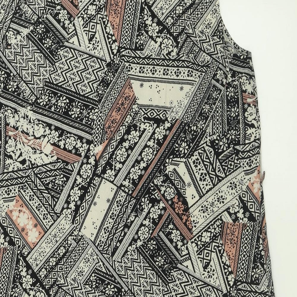 F&F Womens Multicoloured Geometric Viscose A-Line Size 14 Collared Button