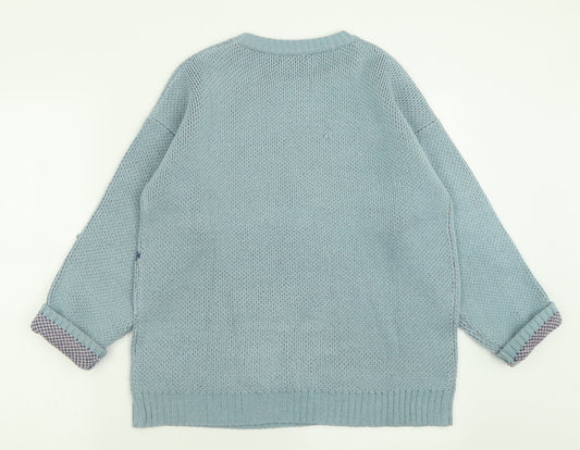 Damart Womens Blue Crew Neck Acrylic Pullover Jumper Size 12