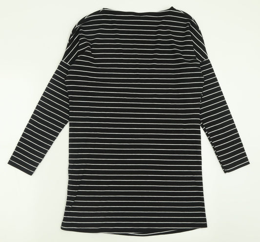 F&F Womens Black Striped Polyester A-Line Size 8 Crew Neck Pullover