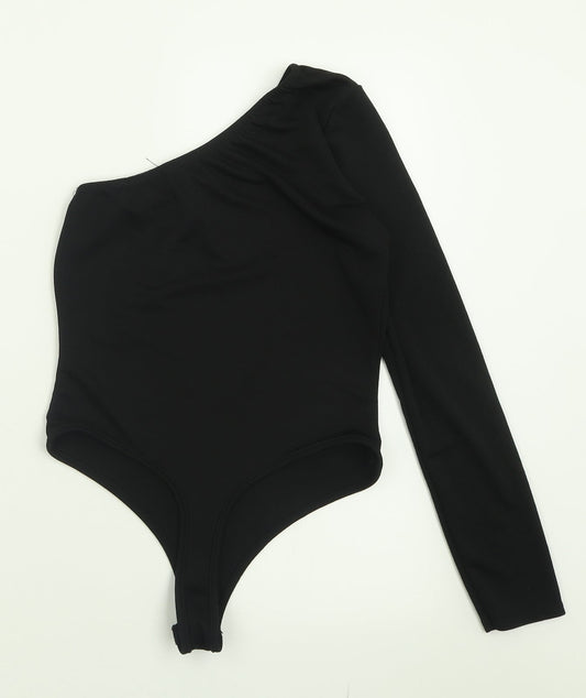 PRETTYLITTLETHING Womens Black Polyester Bodysuit One-Piece Size 10 Button