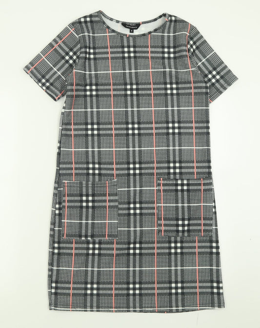 Additional front view of Peacocks women’s grey check polyester a-line, size UK 8, crew neck pullover