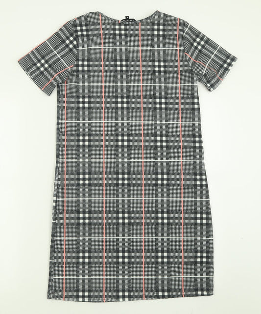 Peacocks Womens Grey Check Polyester A-Line Size 8 Crew Neck Pullover