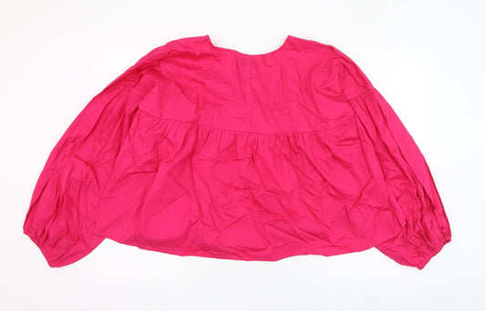 Boohoo Womens Pink Cotton Basic Blouse Size 12 V-Neck