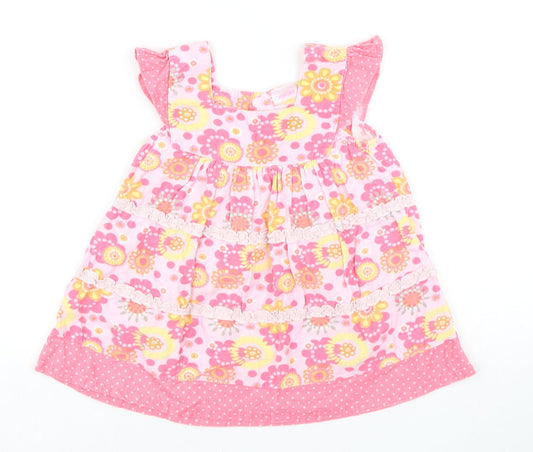 Cherokee Girls Pink Floral Cotton A-Line Size 12-18 Months Square Neck