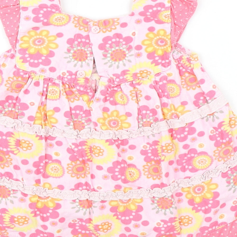 Cherokee Girls Pink Floral Cotton A-Line Size 12-18 Months Square Neck