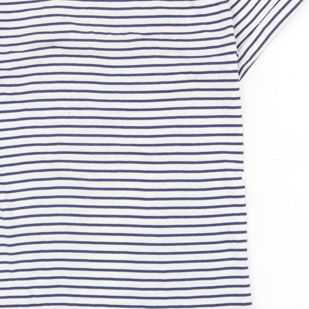 Primark Womens White Striped 100% Cotton Basic T-Shirt Size 6 Round Neck