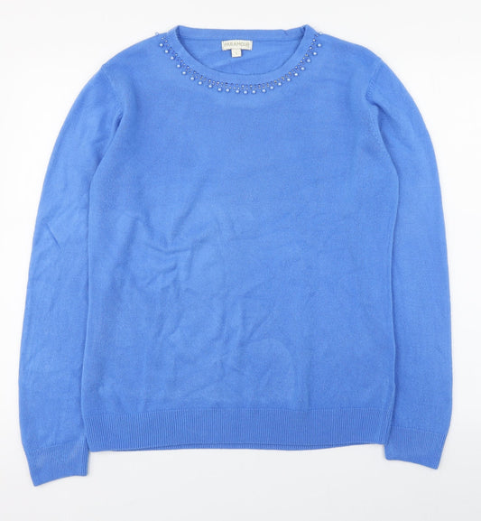 Paramour Womens Blue Round Neck Acrylic Pullover Jumper Size L