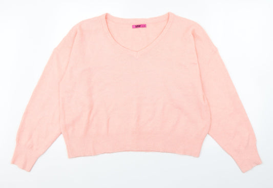 Additional front view of 2Xtrenz women’s pink v-neck acrylic jumper, size XL