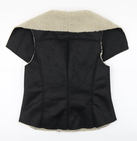 Back view of Denim Co women’s black gilet coat, size UK 14, zip - faux leather