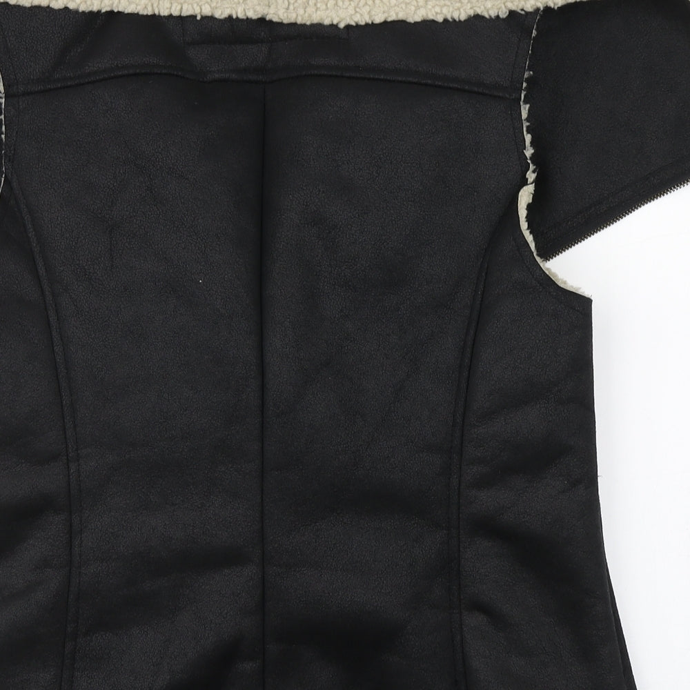 Brand and care label for Denim Co women’s black gilet coat, size UK 14, zip - faux leather