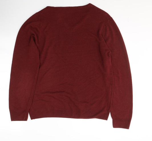 Marks and Spencer Mens Red V-Neck Acrylic Pullover Jumper Size L