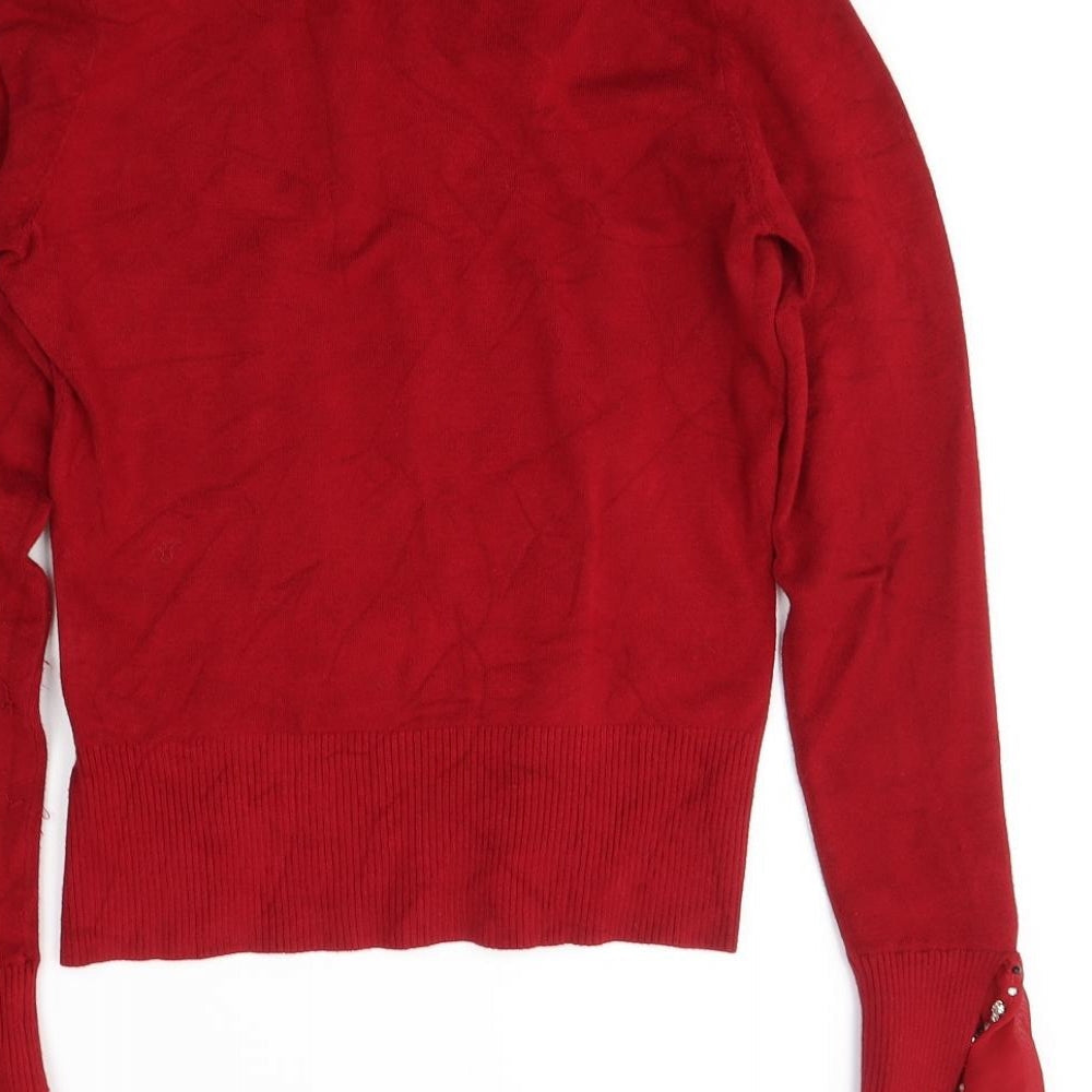 Vuka Womens Red Nylon Jersey Blouse Size 12 Roll Neck