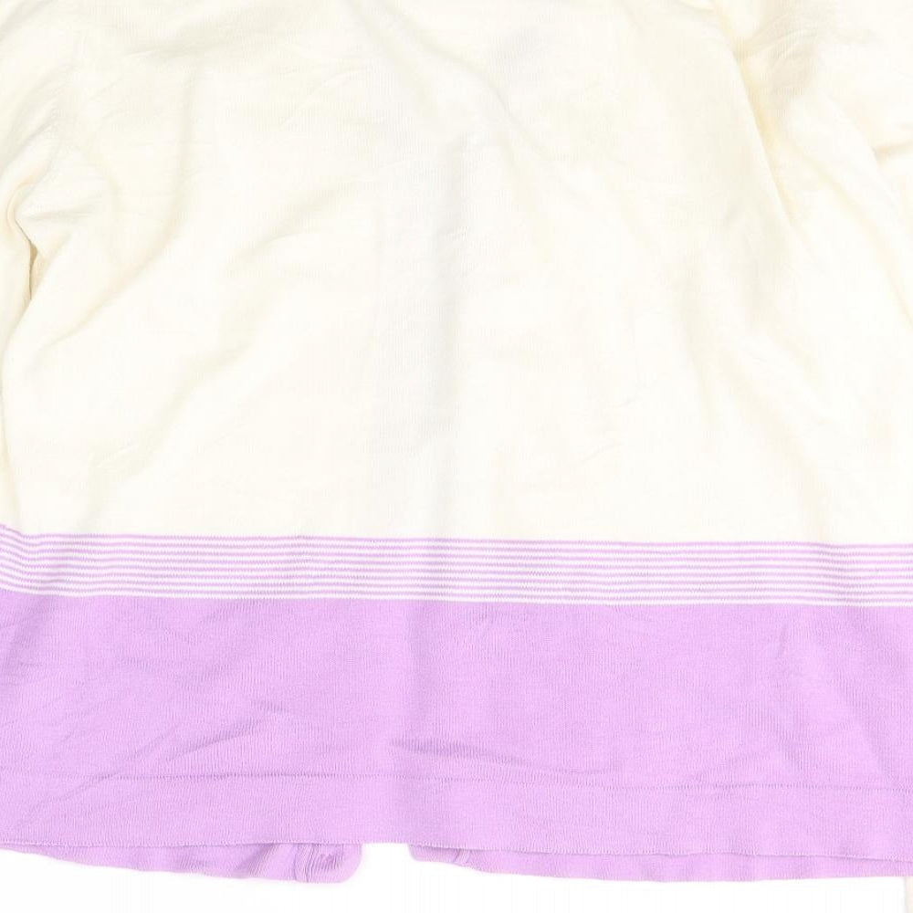 Johnstons Womens Ivory V-Neck Striped Cotton Cardigan Jumper Size XL