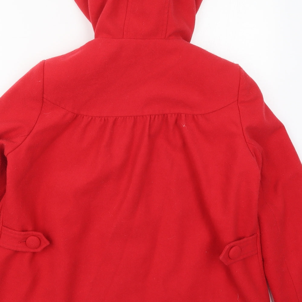Brand and care label for George women’s red pea coat coat, size UK 12, button