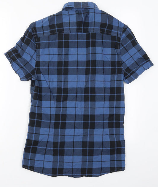 ASOS Mens Blue Check Cotton Button-Up Size S Collared Button
