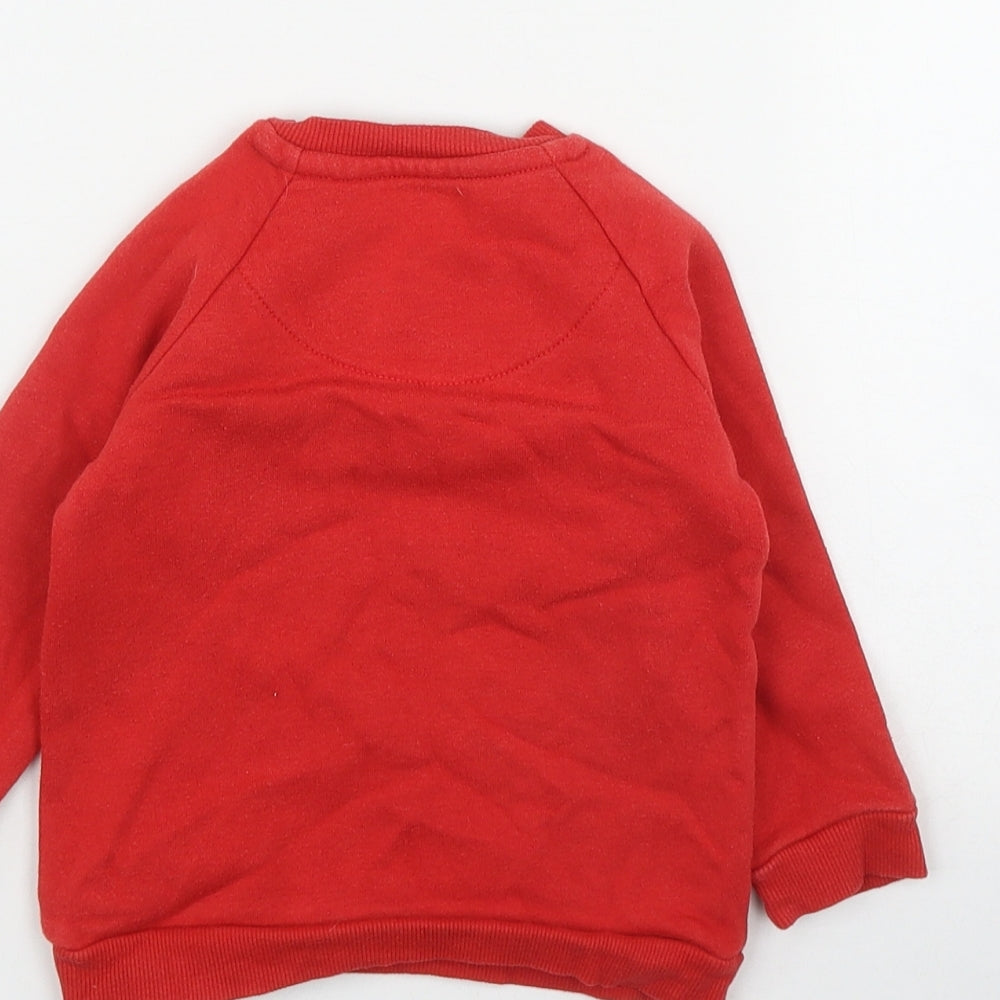 F&F Boys Red Cotton Pullover Jumper Size 6-9 Months Snap - 'Let the good times roll'