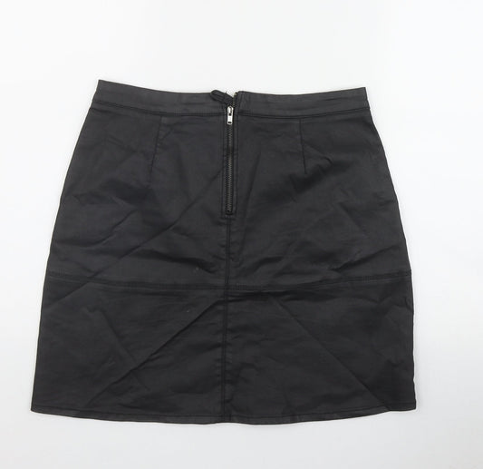 NEXT Womens Black  Cotton A-Line Skirt Size 10   Zip