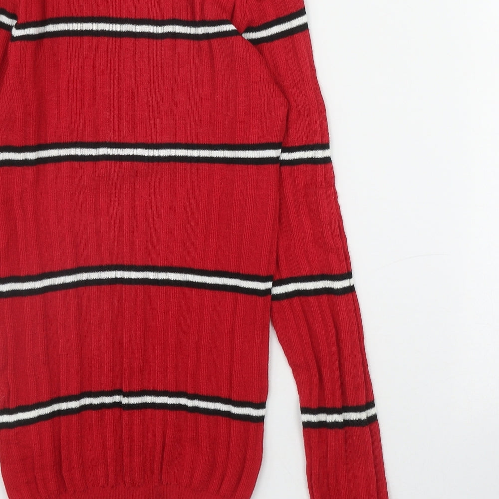 Primark Womens Red Round Neck Striped Polyester Pullover Jumper Size 4