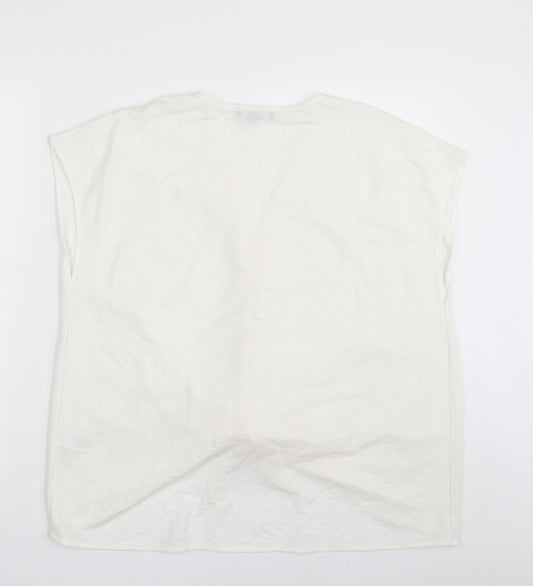 Primark Womens White Viscose Basic Blouse Size 10 V-Neck - Tie