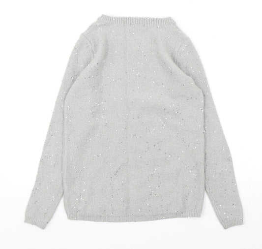 M&Co Womens Grey Round Neck Nylon Pullover Jumper Size 8