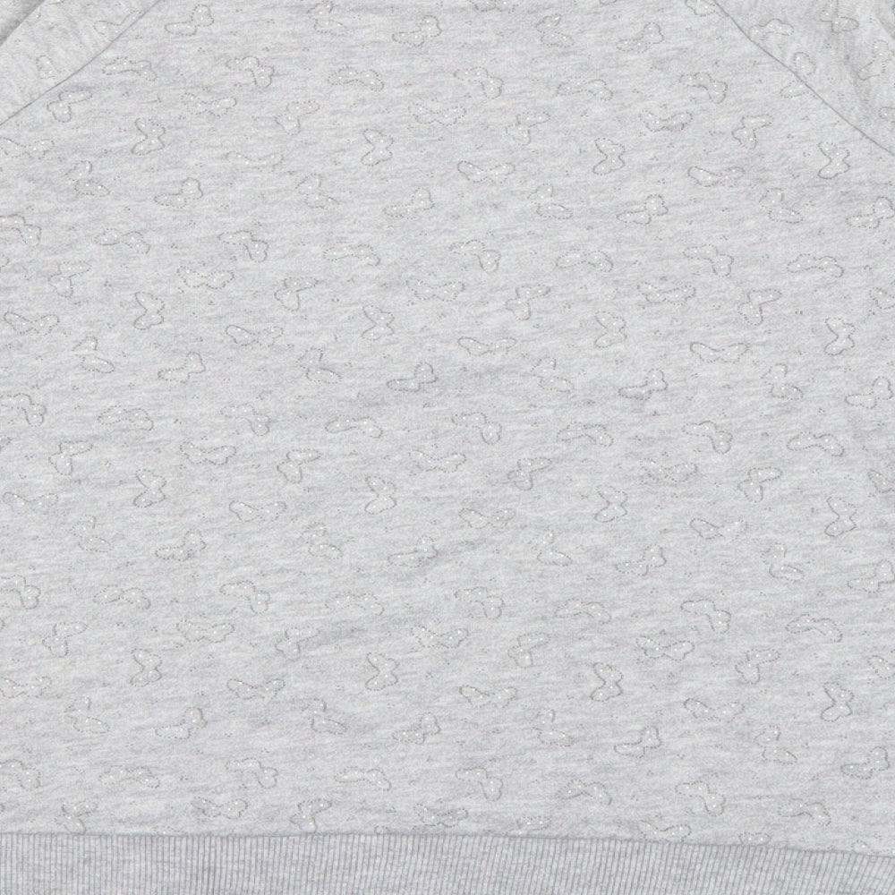 Brand and care label for Okaidi girls’ grey geometric cotton pullover sweatshirt, size 10, years