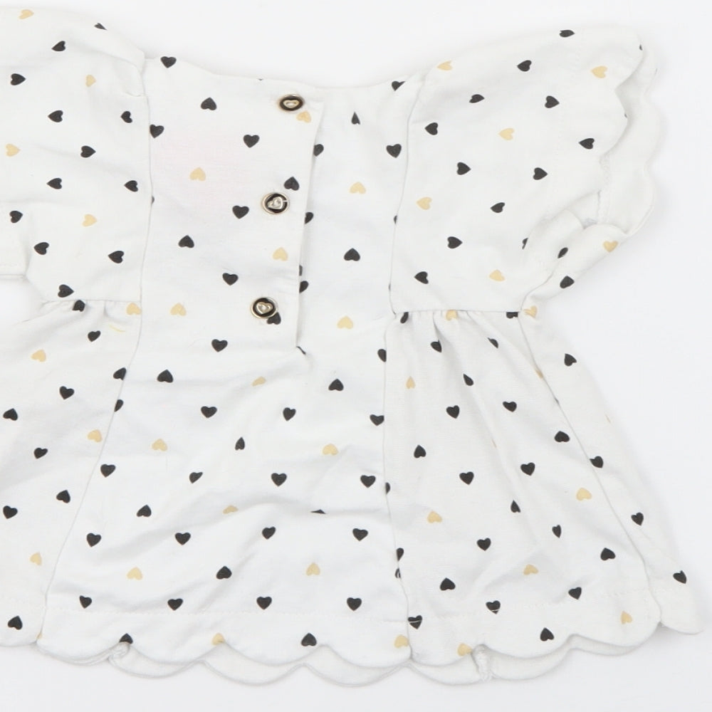 Isaac Mizrahi Girls White Geometric Cotton Fit & Flare Size 3-6 Months Round Neck Button