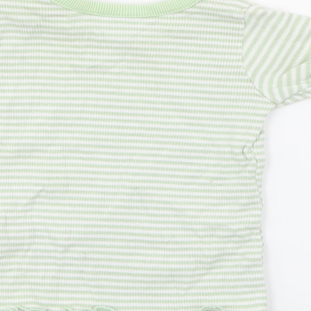 Marks and Spencer Baby Green Striped Cotton Pullover T-Shirt Size 0-3 Months Crew Neck Snap