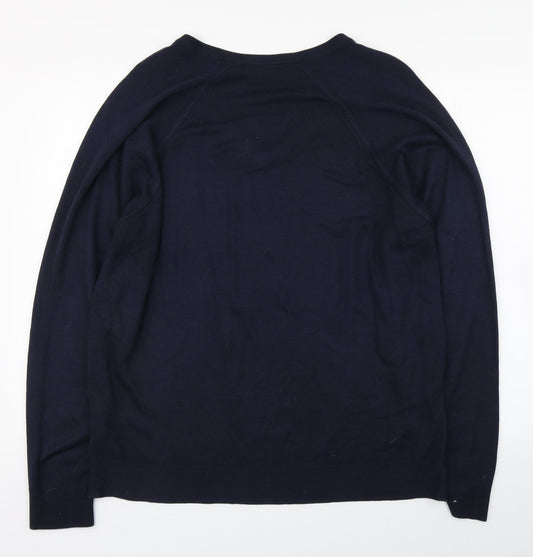 Greenwoods Mens Blue V-Neck Acrylic Pullover Jumper Size XL