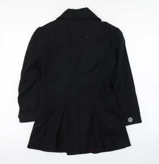 Primark Womens Black Military Jacket Coat Size 10 Button