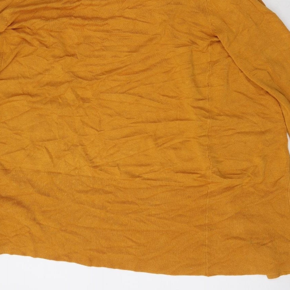 Brand and care label for Primark women’s yellow viscose cardigan jumper, size UK 4