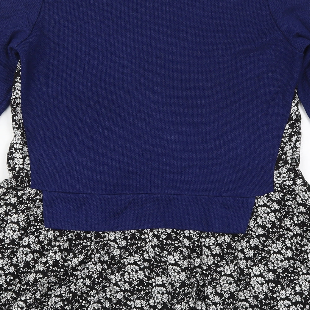Brand and care label for PANDORA women’s blue crew neck floral acrylic jumper, size M