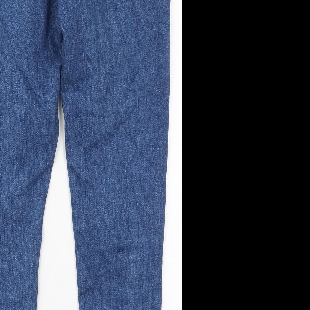 Brand and care label for Dorothy Perkins women’s blue cotton skinny jeans, size UK 10, 25-inch leg regular button