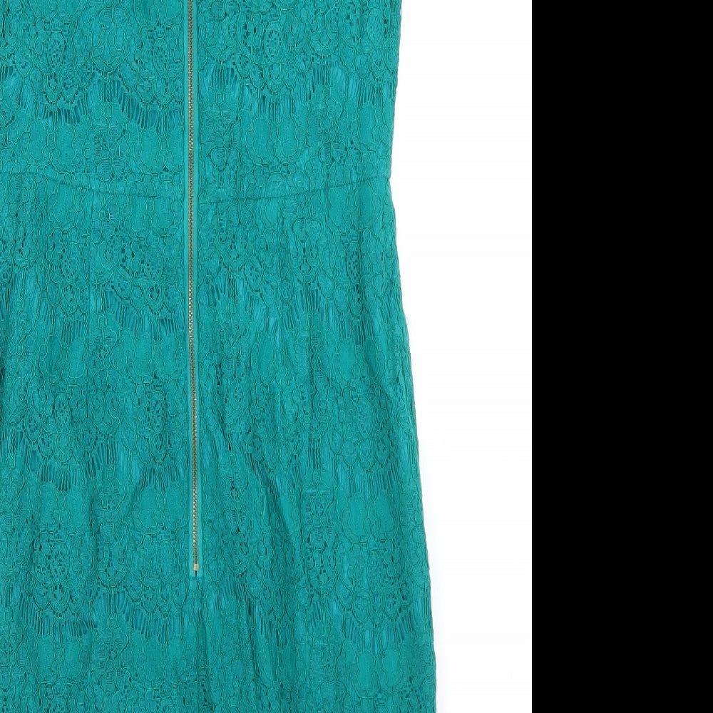 Darling Womens Green Nylon Pencil Dress Size 12 Round Neck Zip