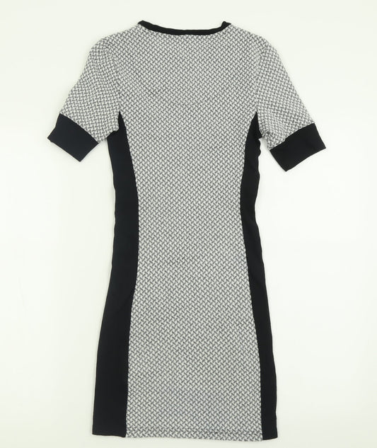 Topshop Womens Grey Geometric Polyester Bodycon Size 8 Crew Neck Pullover