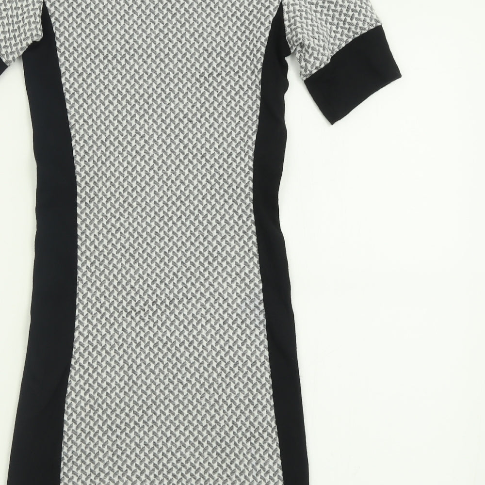 Topshop Womens Grey Geometric Polyester Bodycon Size 8 Crew Neck Pullover