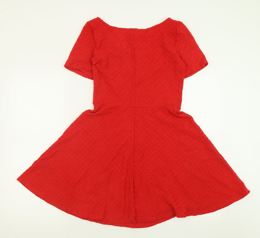 H&M Womens Red Cotton Fit & Flare Size S Scoop Neck Pullover