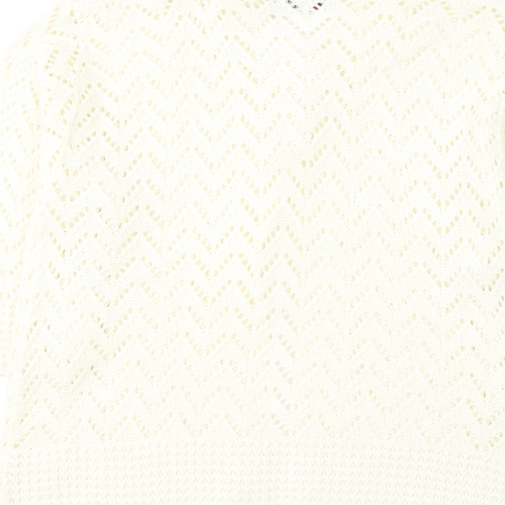 Elegant Collection Womens White Round Neck Acrylic Cardigan Jumper Size M