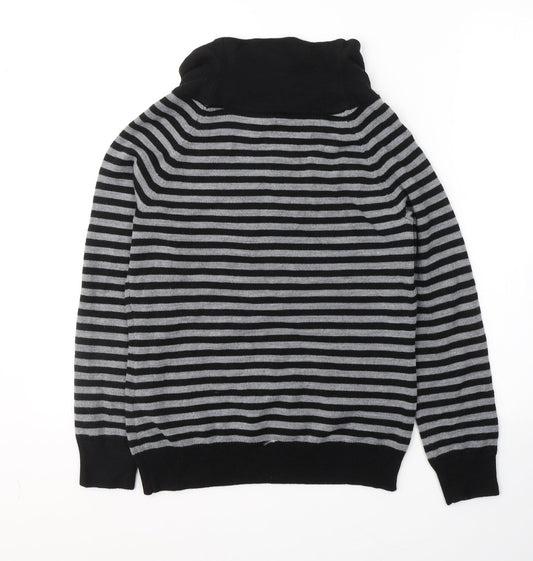 BHS Womens Black Roll Neck Striped Acrylic Pullover Jumper Size 10