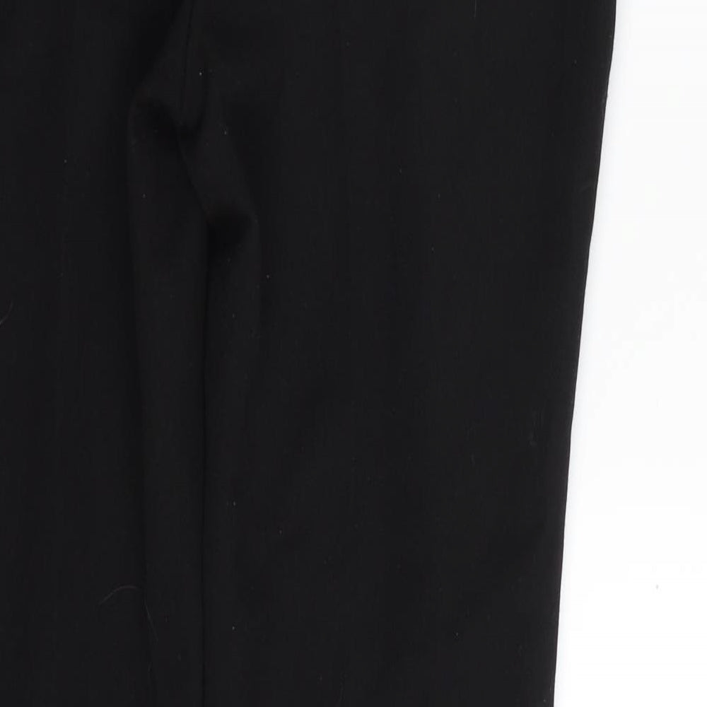 Brand and care label for F&F women’s black polyester trousers, size UK 6, 30-inch leg regular zip